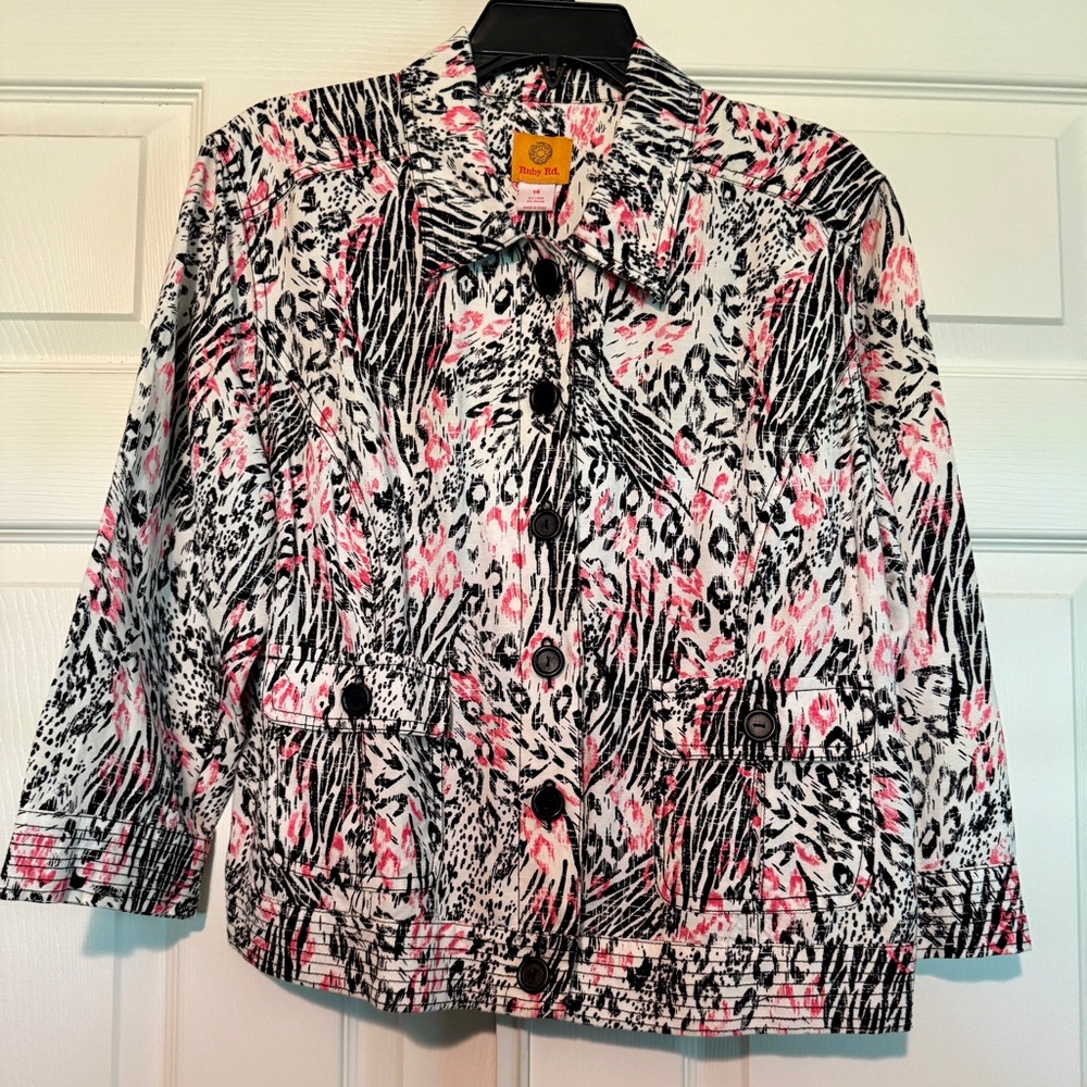Ruby Rd Sz-14 Multicolored Animal Print Lightweight  Crop  Jacket